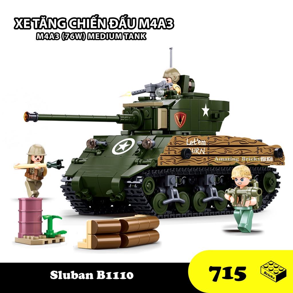 Đồ chơi Lắp ráp Xe Tăng chiến đấu M4A3, Sluban B1110 Medium Tank, Xếp hình thông minh, Mô hình quân sự