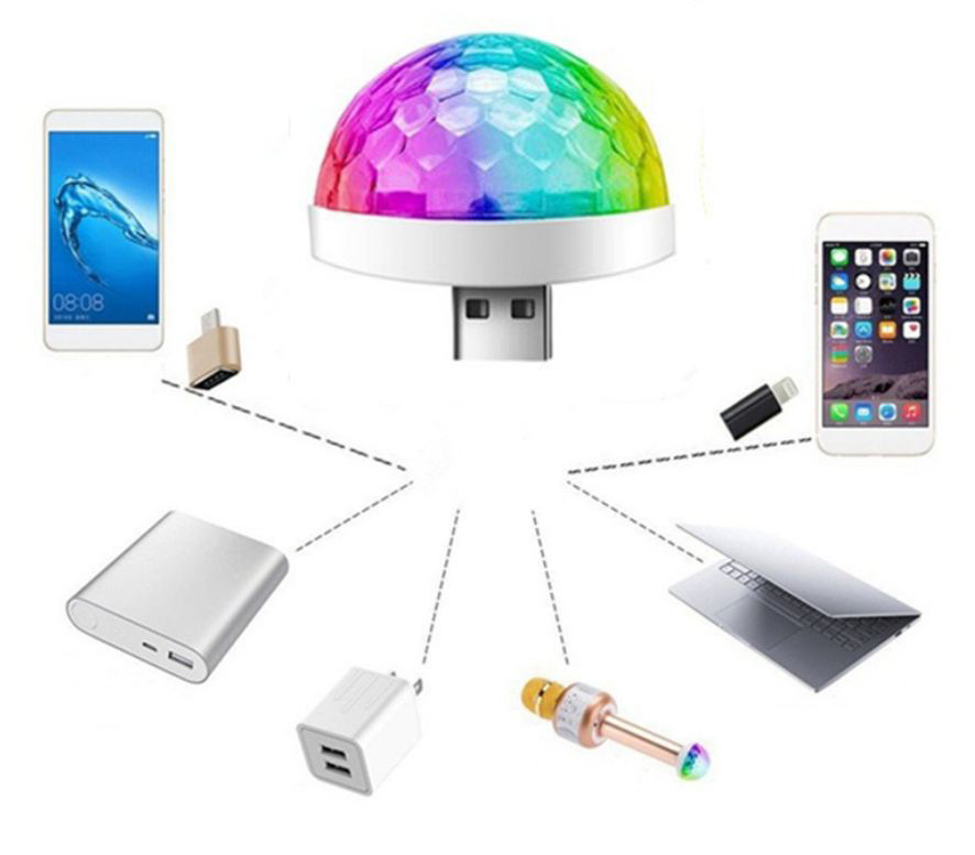 Đèn Led xoay cảm ứng theo nhạc cổng USB - Tặng kèm 3 Jack chuyển đổi Android, Type-C, Lightning(Apple)