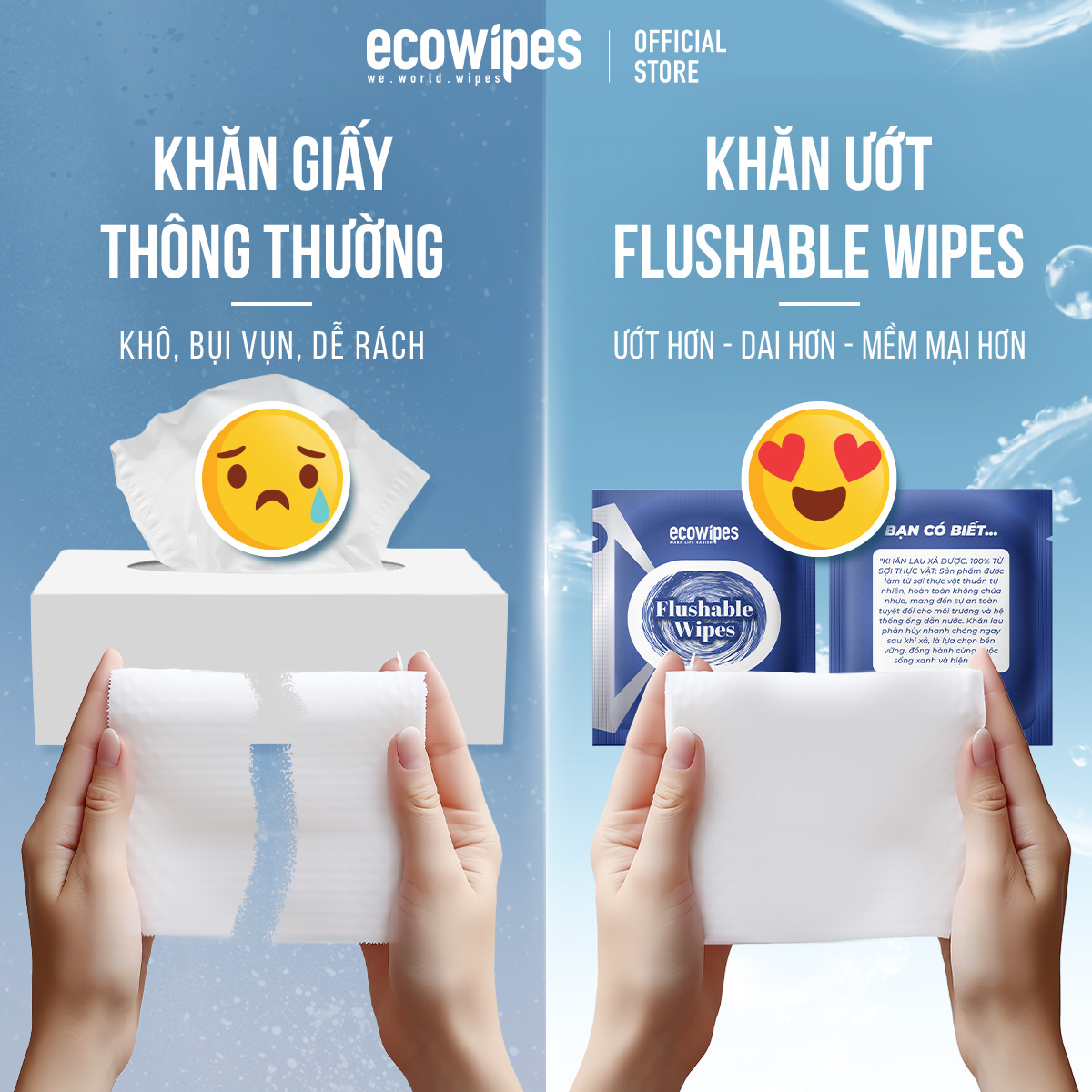 Khăn Ướt Flushable EcoWipes Gói 1 Tờ Khăn Lau Vệ Sinh Tự Phân Hủy Trong Nước