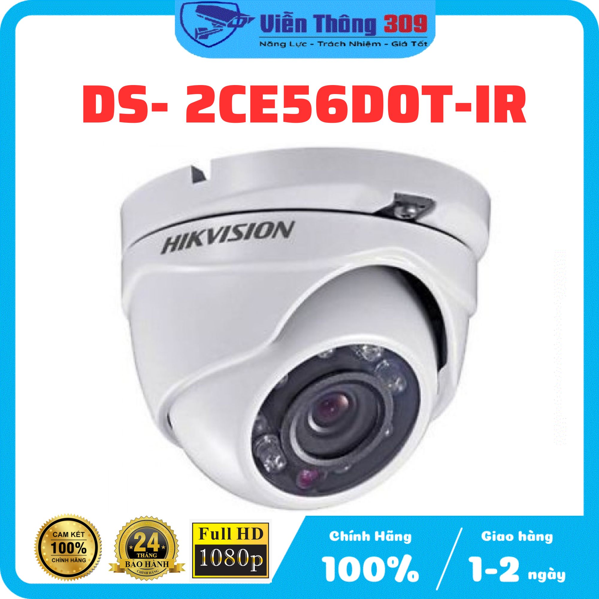 Camera HDTVI Dome 2.0MP Hikvision DS-2CE56D0T-IR- Hàng chính hãng