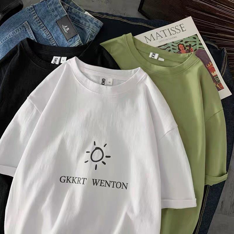 Áo Thun Nam Unisex Màu Trắng In Mặt Trời BASIC