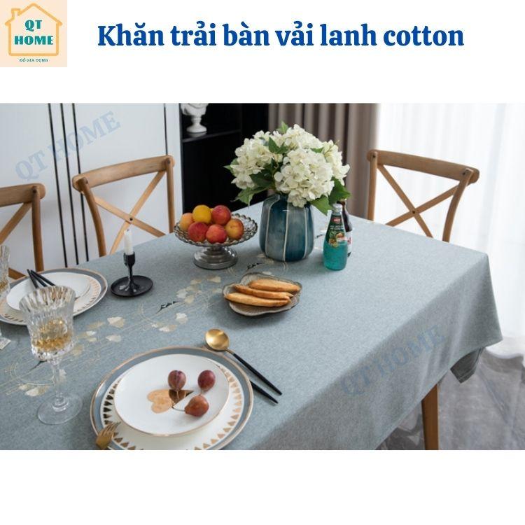 Khăn Trải Bàn Vải Lanh Cotton Màu Đồng Nhất, Thêu Bông Hoa Nổi, Sang Trọng