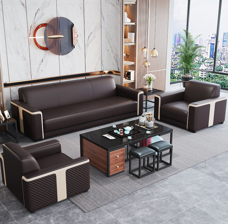 Bộ sofa bọc da văn phòng cao cấp Tundo kèm ghế đơn HVPCT-17