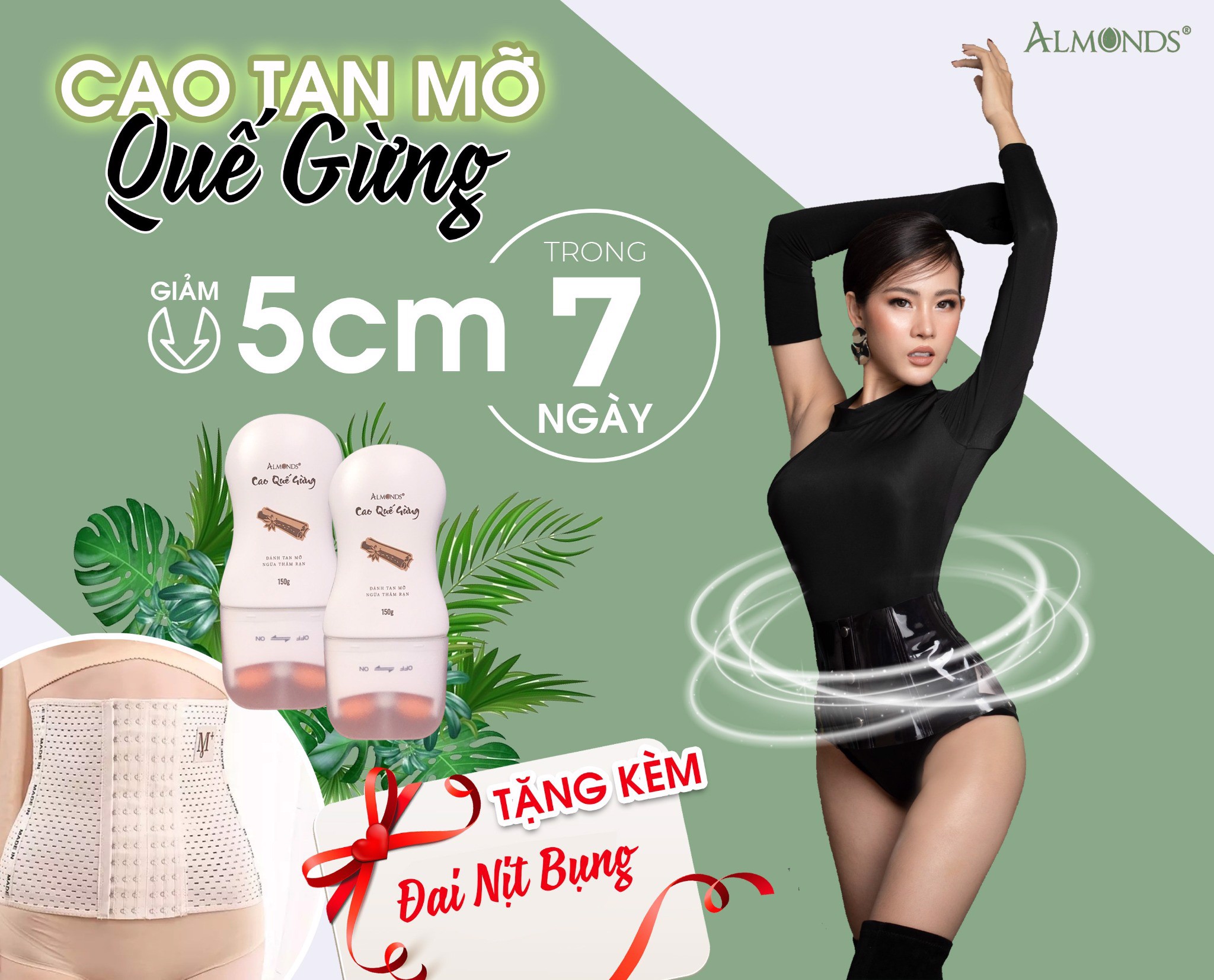 Cao quế rừng tan mỡ bụng Almonds 150g- tặng đai nịt bụng