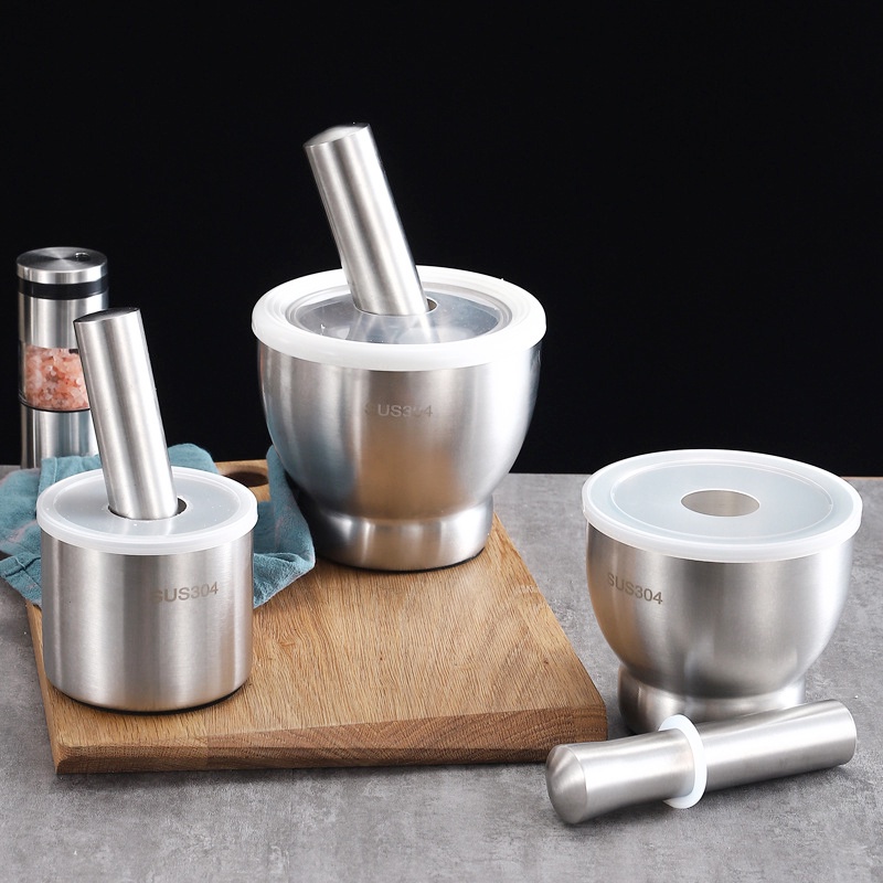 Bộ Chày Cối Inox 304 Nguyên Khối Không Vết Hàn Có Lắp Đạy Kèm Chày Dã Đồ Cực Nhuyễn Mịn Cho Gia Đình - HÀNG CHÍNH HÃNG MINIIN