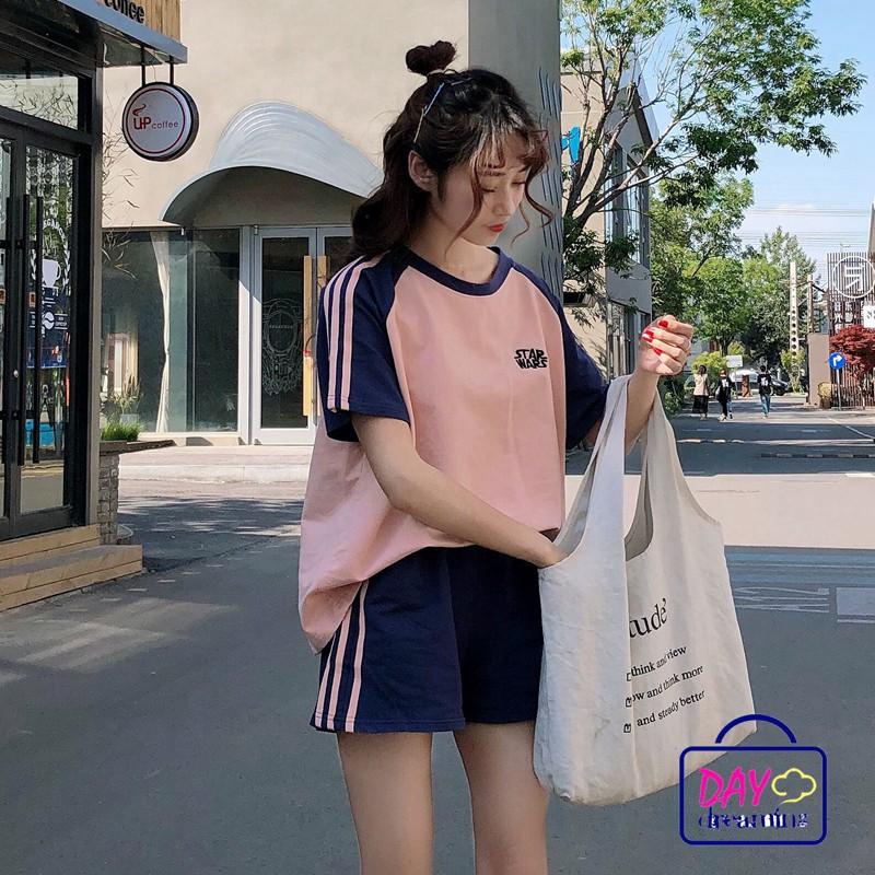 Set Áo Thun Ngắn Tay Cổ Tròn+quần Short Ống Rộng Thời Trang Nữ