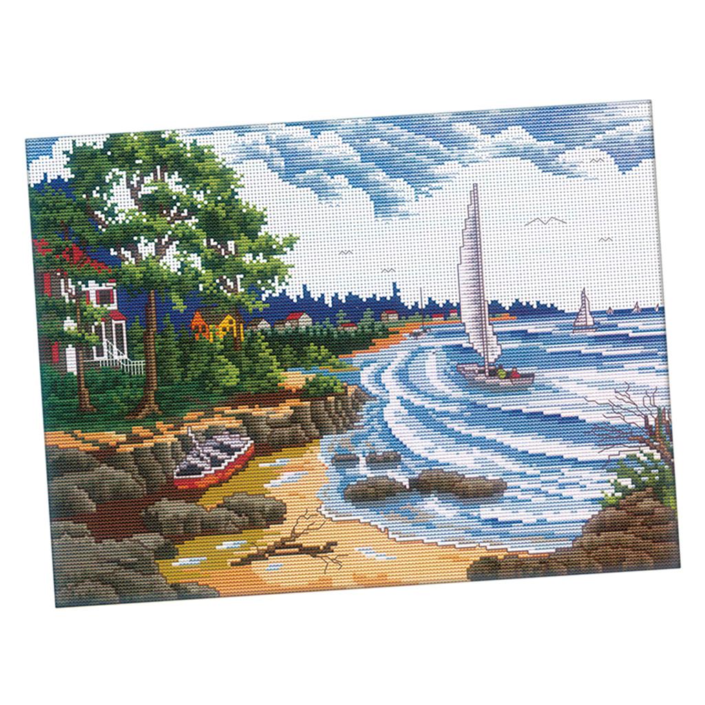Stamped Cross Stitch Embroidery Kits Pre-Printed Pattern - Seaside Landscape