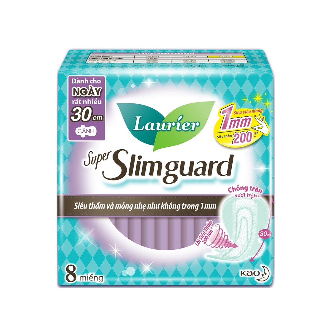 Combo 4 gói Băng Vệ Sinh Ban Đêm Laurier Super Slimguard Siêu Mỏng Cánh1mm (30cm - 8M)