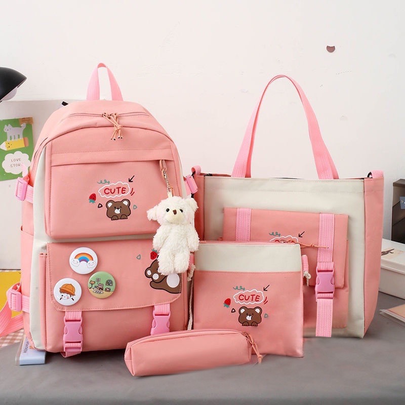 Set 4 món balo, túi thời trang đi học, giá rẻ - NEW CUTE
