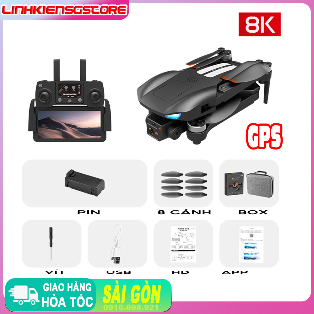 Máy bay điều khiển từ xa flycam AE8 PRO MAX , camera 8k , Tự động trở về , Định vị GPS , kèm 2 pin