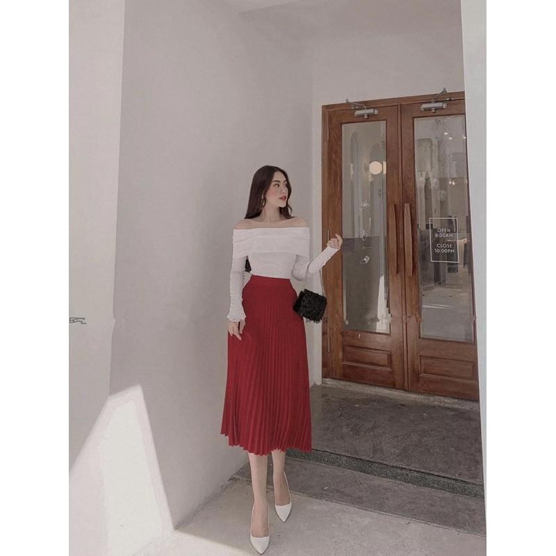 CHÂN VÁY QUẠT dập li xếp li dài midi vintage qua lối lịch sự đi làm đi chơi may 2 lớp lưng khoá kéo bên hông