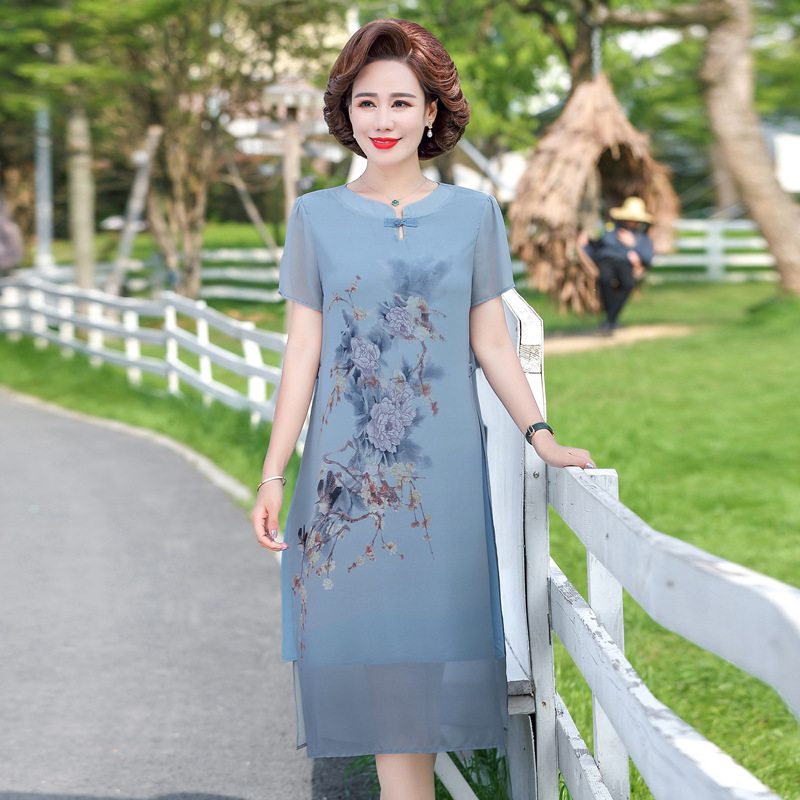 Đầm Voan Tay Ngắn Mùa Hè Thanh Lịch Cho Mẹ VH29 - Hàng Quảng Châu Cao Cấp