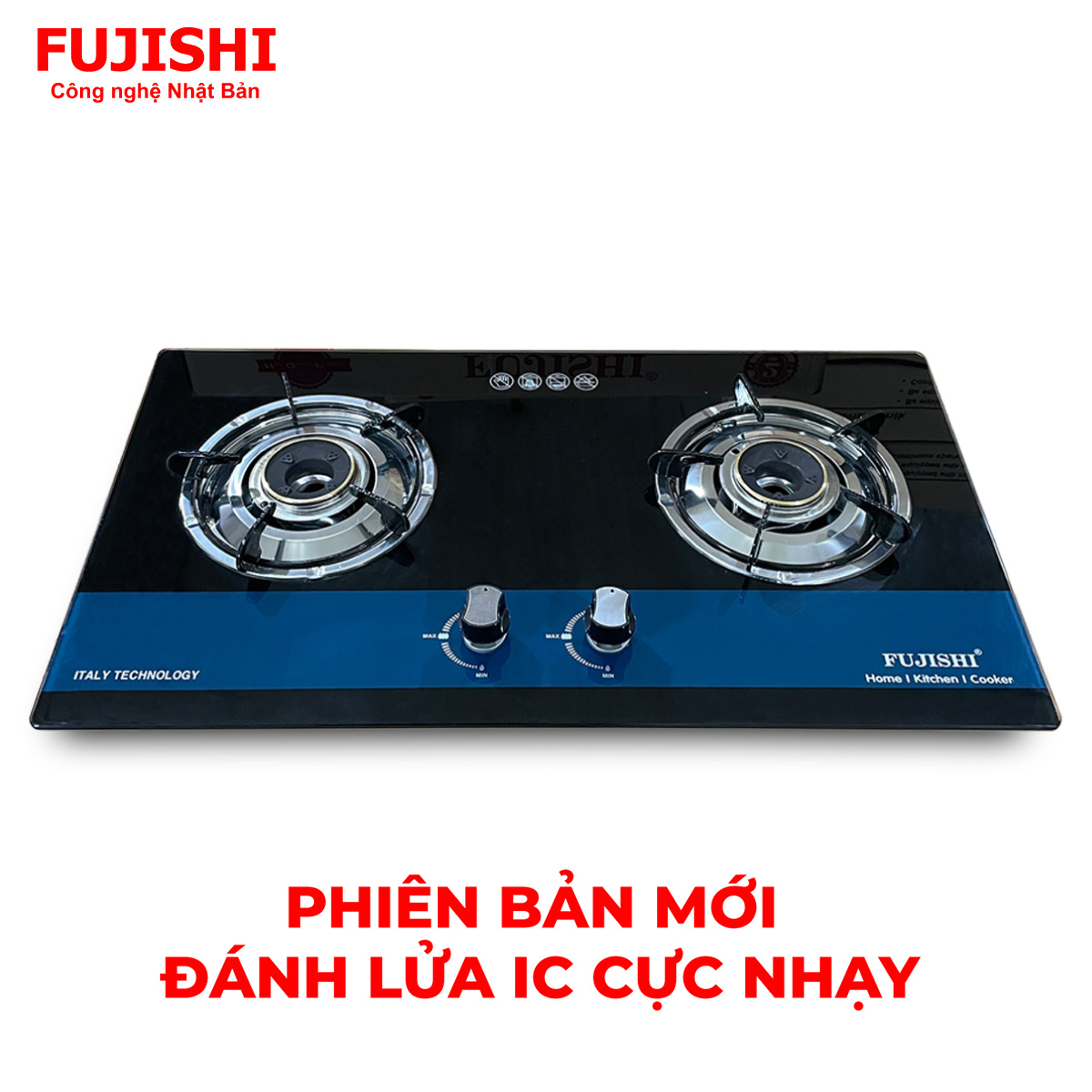 Bếp gas âm chén đồng Fujishi FJ-807IC - KÍNH XANH - Đánh lửa IC cực nhạy - Lửa xanh tiết kiệm gas - Hàng chính hãng