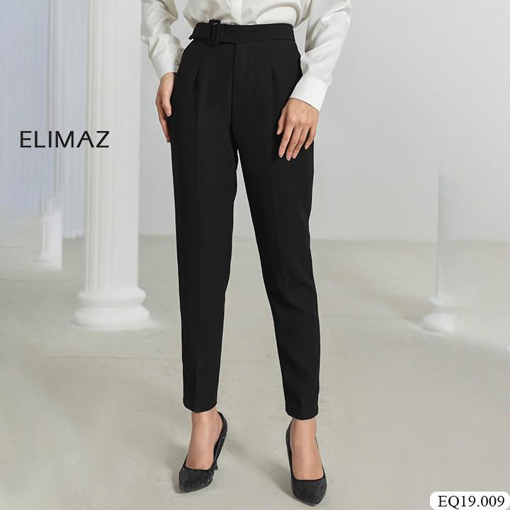 Quần Tây Âu Nữ Công Sở Lưng Cao Elimaz, Có Đai Eo Đính Khóa Vuông Ống Đứng EQ19.009