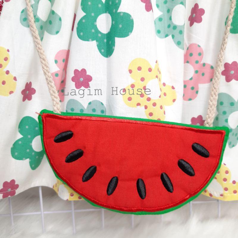 Váy Thô Hoa Kèm Túi Giả Hình Dưa Hấu - Lagim House