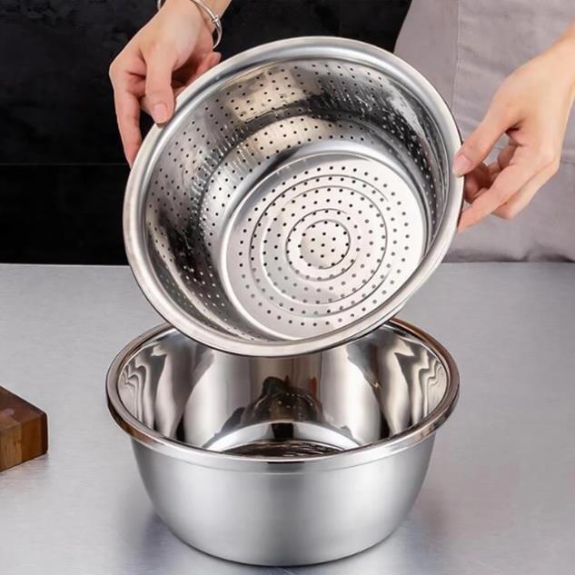 (Giá sale) Set chậu rổ và đĩa nạo rau củ inox