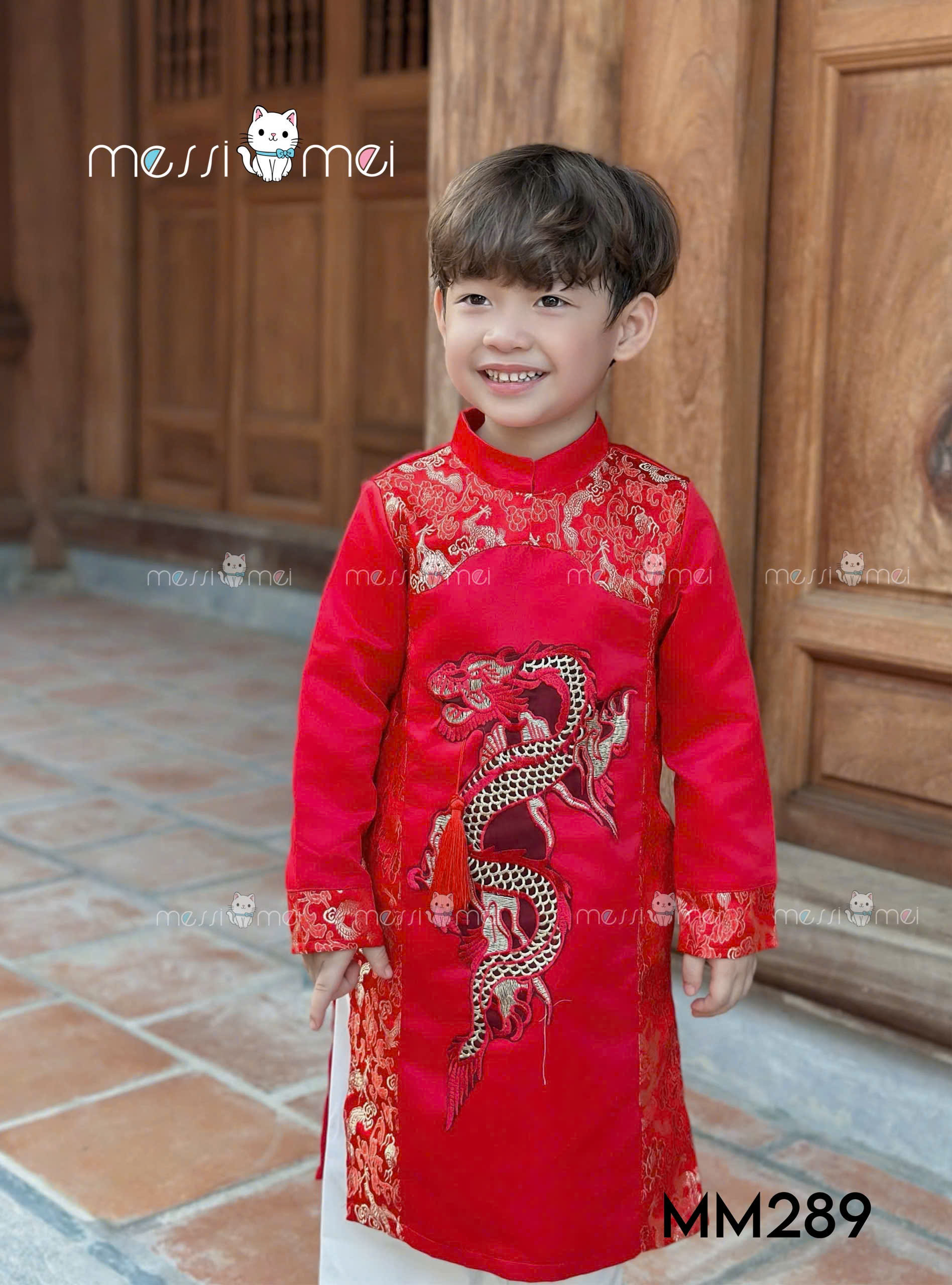 Bộ áo dài cho bé trai mẫu Hoàng Long diện lễ tết noel giáng sinh năm mới từ 8-40kg hàng thiết kế cao cấp
