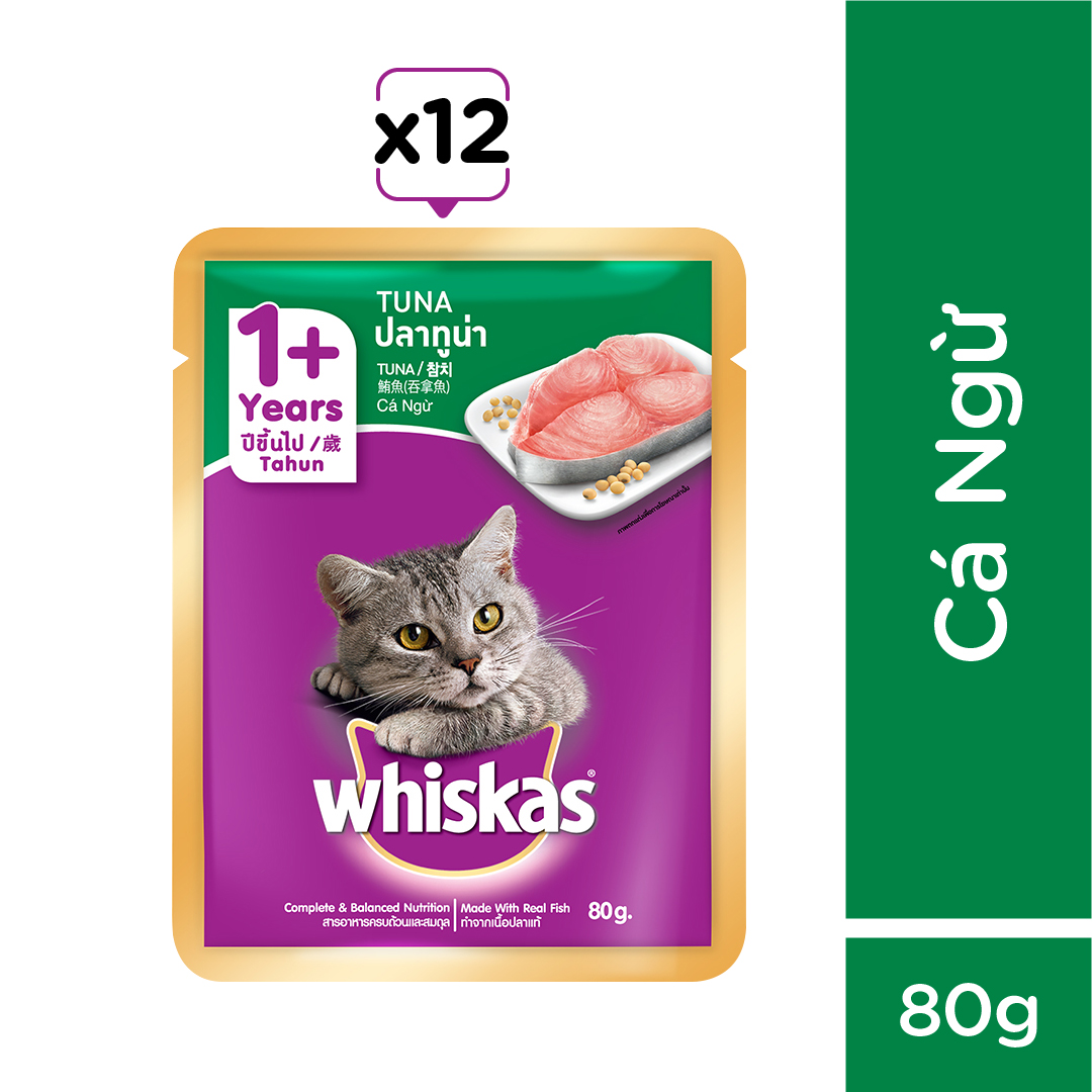 Bộ 12 túi thức ăn cho mèo Whiskas vị cá ngừ 80g