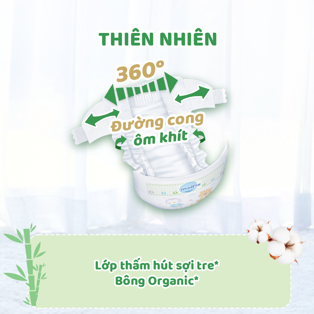 Tã/bỉm dán Molfix Thiên nhiên Super Jumbo L - Gói 68+8 miếng