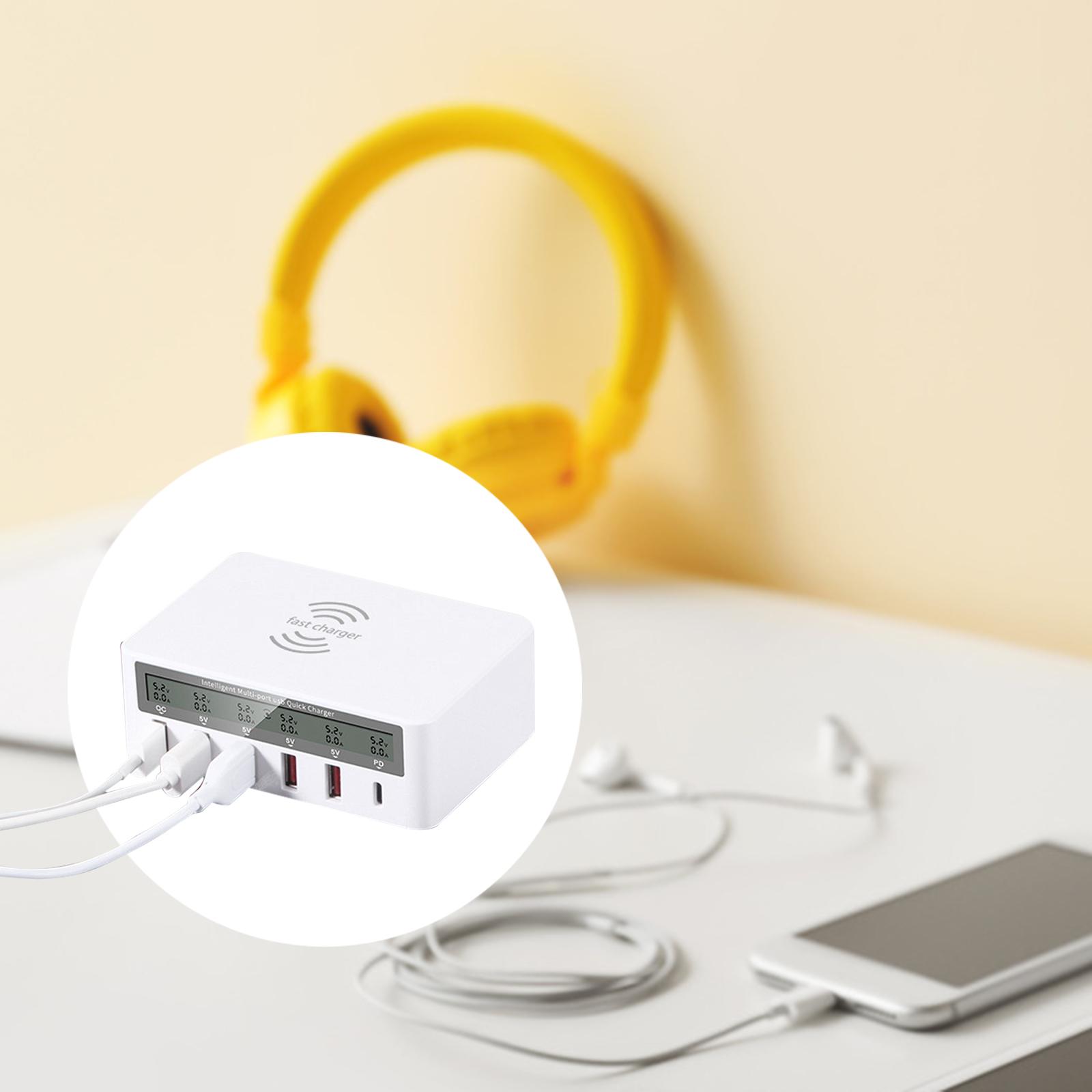 Desktop USB-C Qi 5 USB Ports QC 3.0 Charging Station for iPhone and More EU