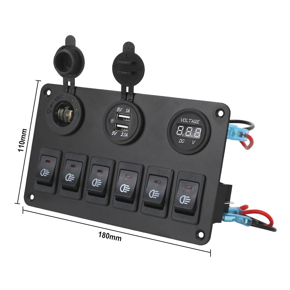 Bảng công tắc bật tắt DC 12V/24V 6 cổng USB cho xe hơi
