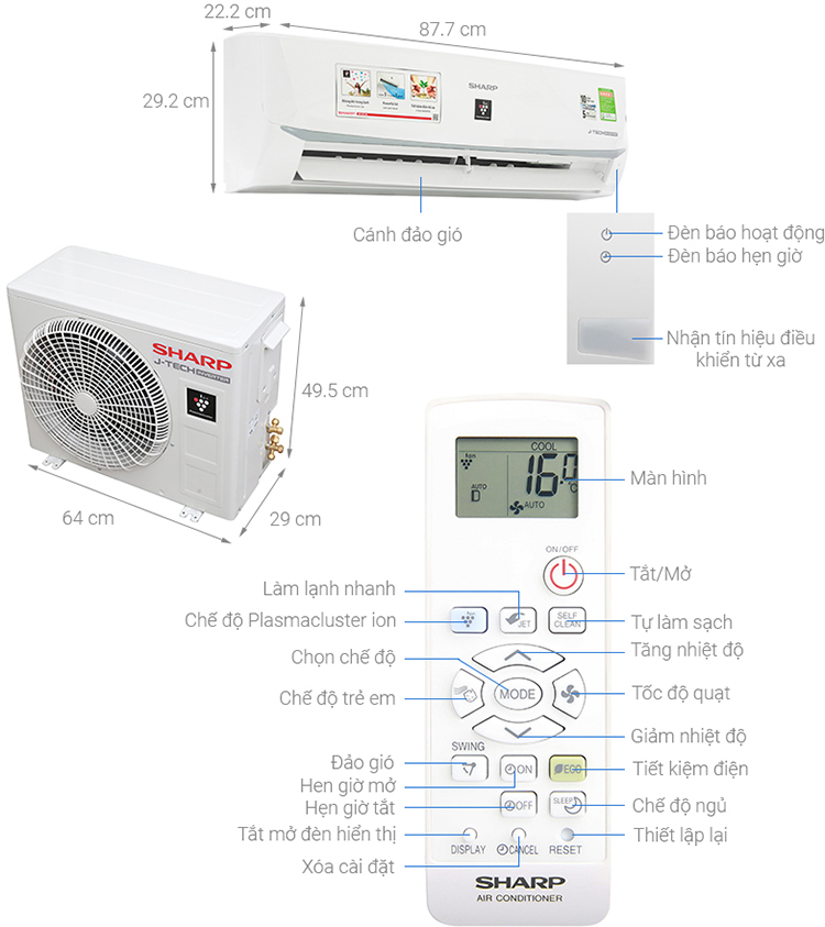 Máy Lạnh/điều hòa SHARP AH-XP10WHW 1.0 Hp 1 chiều