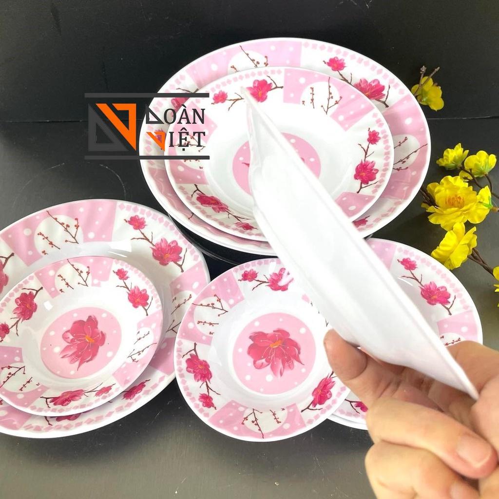 Dĩa MELAMINE SÂU LỒNG - Combo 5 cái MÀU HỒNG - HÀNG VIỆT NAM CHẤT LƯỢNG CAO, hoa văn sang trọng NHIỀU SIZE , Đồ Gia Dụng nhà bếp pha chế làm bánh nguyên liệu