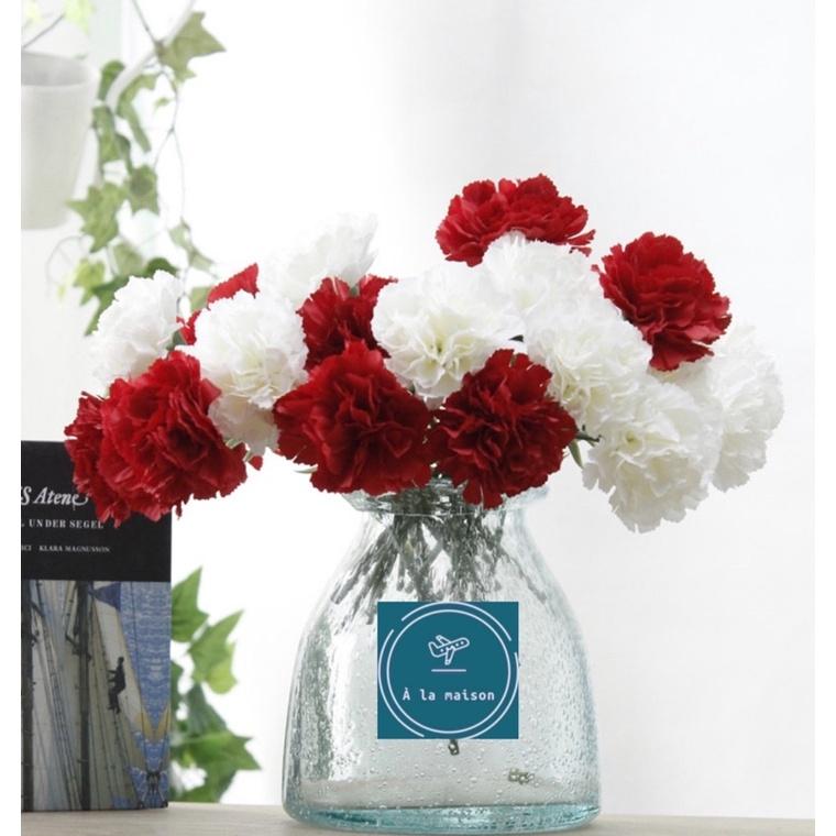 Cành hoa cẩm chướng lụa cao 27cm trang trí nhà cửa văn phòng xinh đẹp
