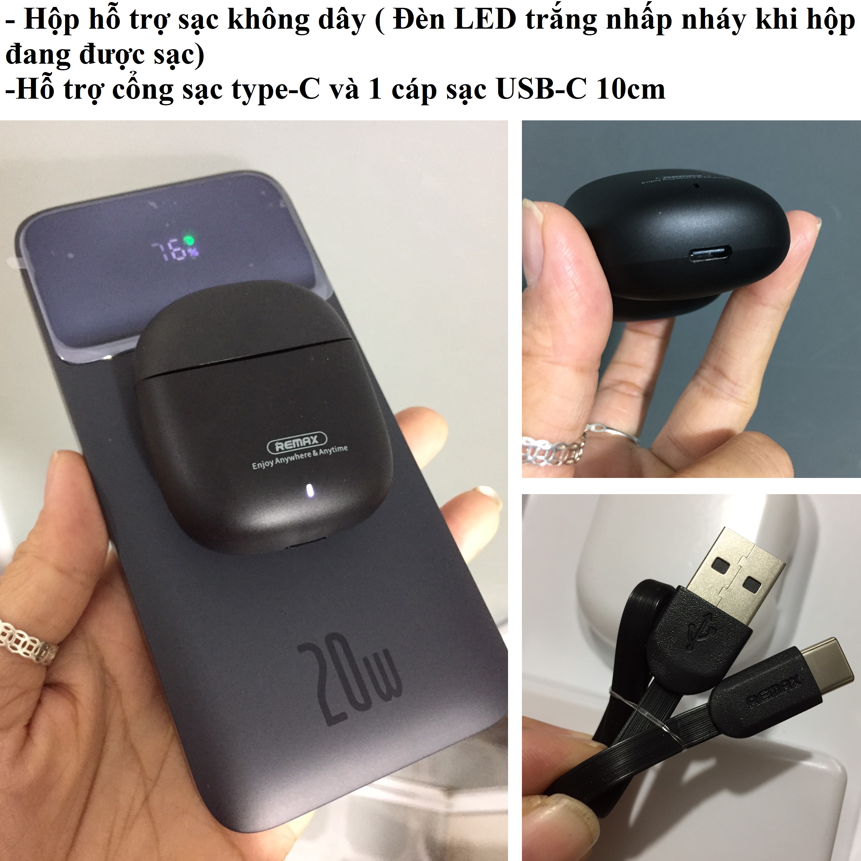 Tai nghe nhét tai Bluetooth V5.3 hộp sạc không dây Remax CozyBuds W5 _ hàng chính hãng