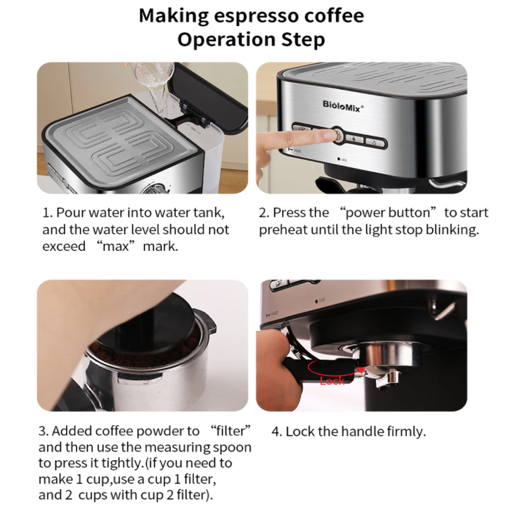 Máy pha cà phê Espresso BioloMix CM6866 công suất 1050W tích hợp hệ thống Cappuccino có thể điều chỉnh - Hàng Nhập Khẩu