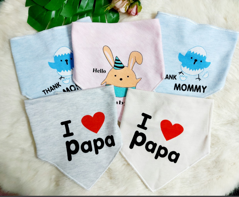 Khăn yếm tam giác cúc bấm loại cotton siêu mềm mịn cho bé trai bé gái