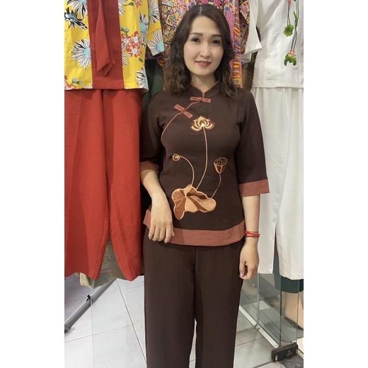 Đồ Lam Đi Chùa # Sẫm Phối 2Nút # Đồ Bộ Nữ #Quần Áo Nữ