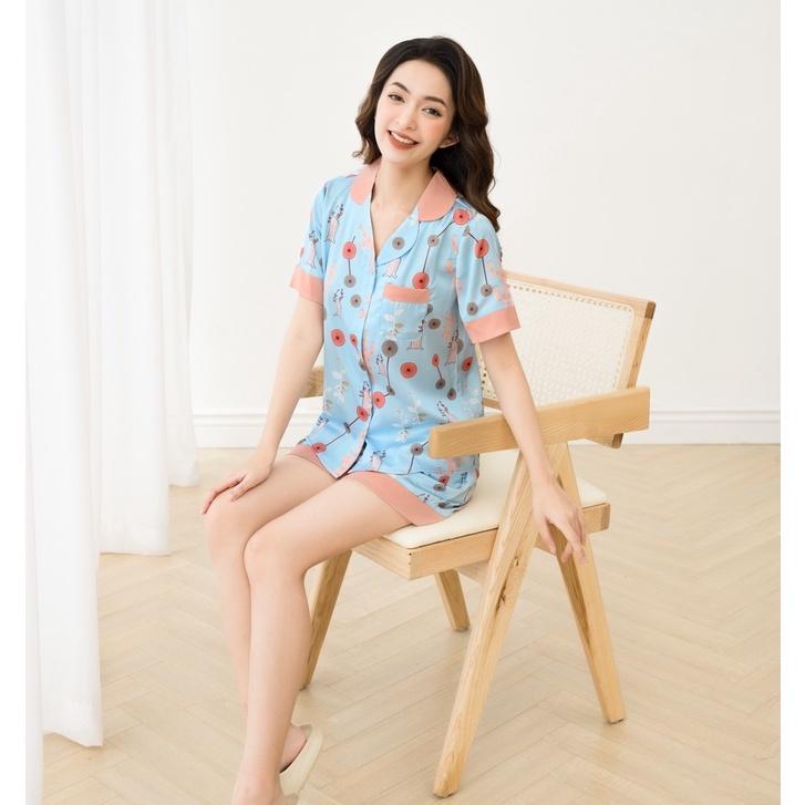 Bộ Pijama Đùi Nữ Mặc Nhà Chất Liệu Lụa Luxury Cao Cấp Họa Tiết Sang Đẹp Mát Mềm