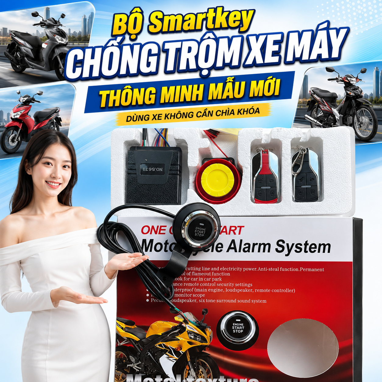 Bộ Khóa Smartkey Chống Trộm Xe Máy Thông Minh Không Cần Chìa –Lắp Được Nhiều Dòng Xe