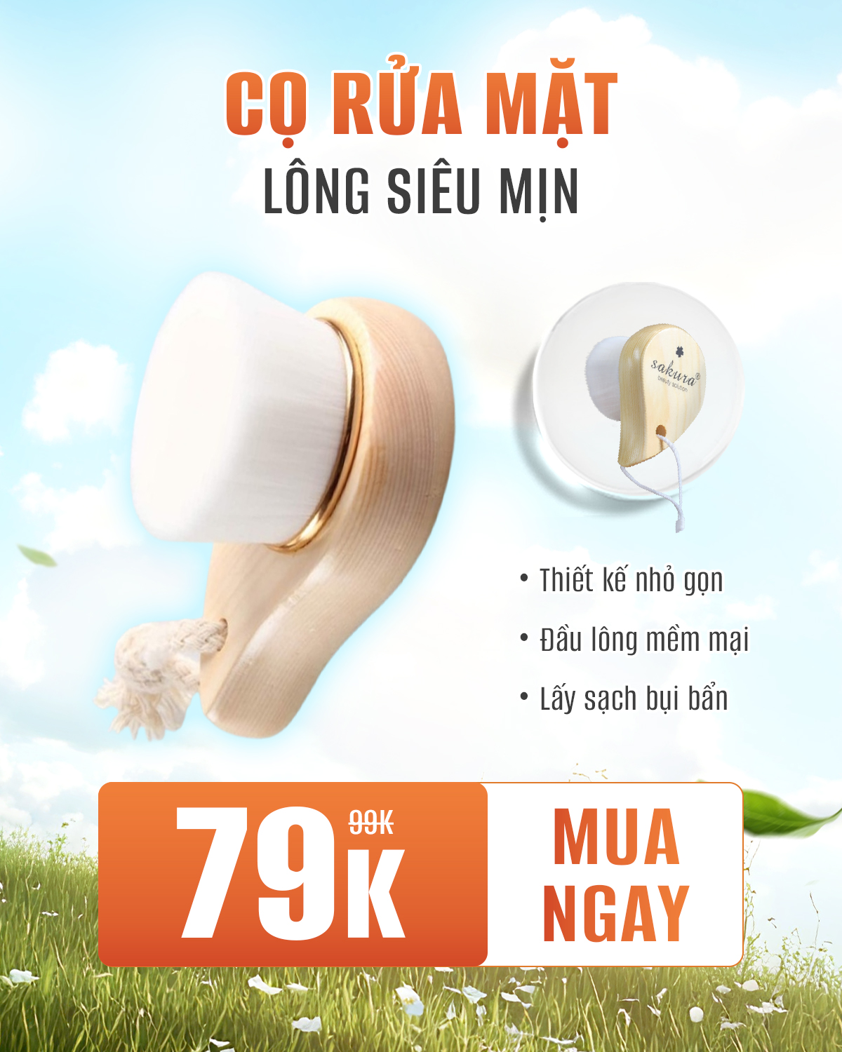 [ Gift quà tặng ] Cọ rửa mặt cán gỗ Sakura Nhật Bản