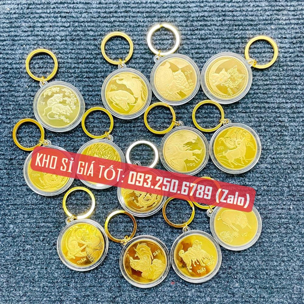Móc Khóa Đồng Xu Khắc Hình 12 Con Giáp, Niken Mạ Vàng Phong Thủy