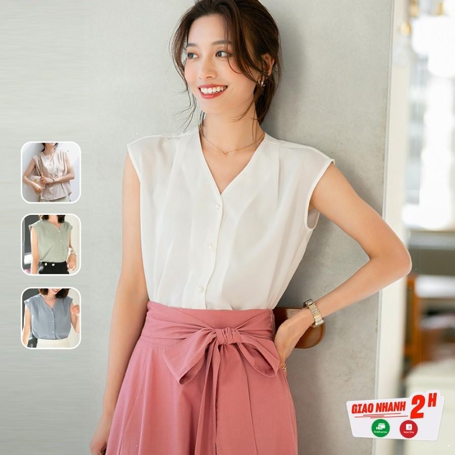 Áo sơ mi sát nách nữ - Màu trắng - Size M(50-60kg)