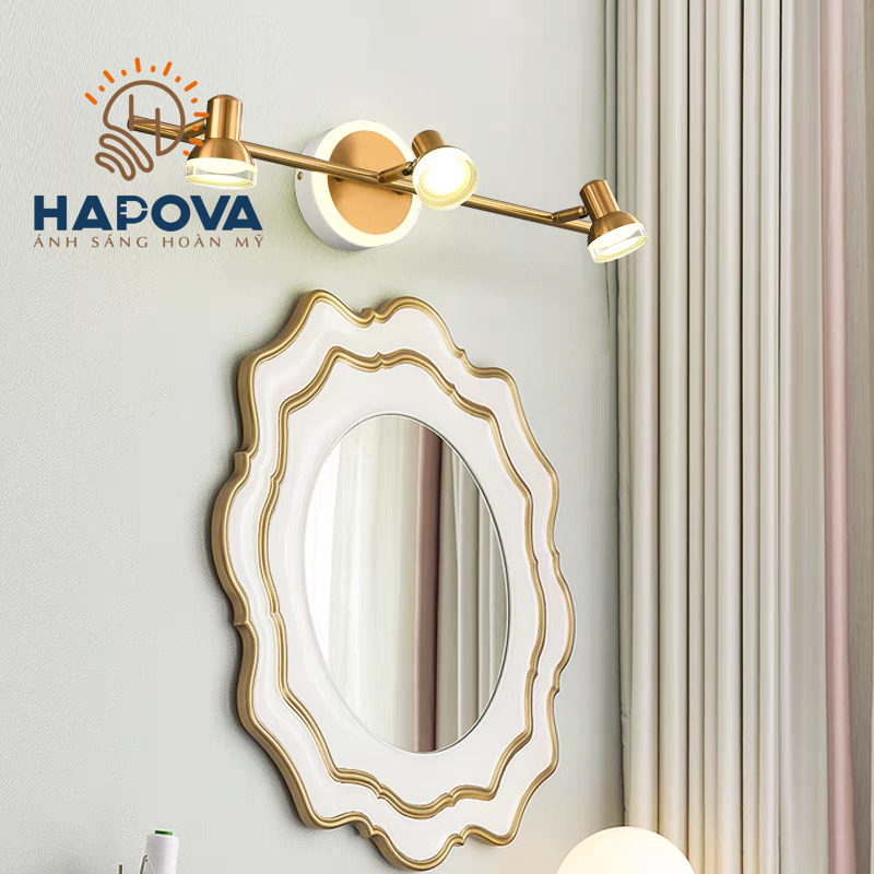 Đèn soi tranh, đèn chiếu tranh 3 quả mạ vàng HAPOVA LAZI 7412/3