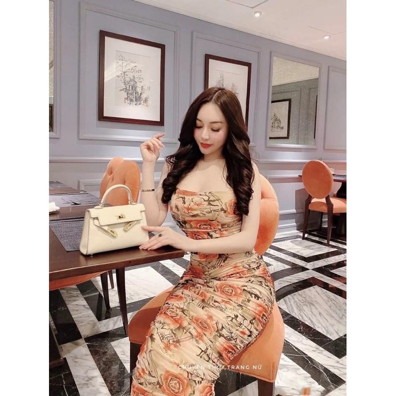Đầm body 2 dây hoạ tiết hoa xinh lung linh có mút ngực