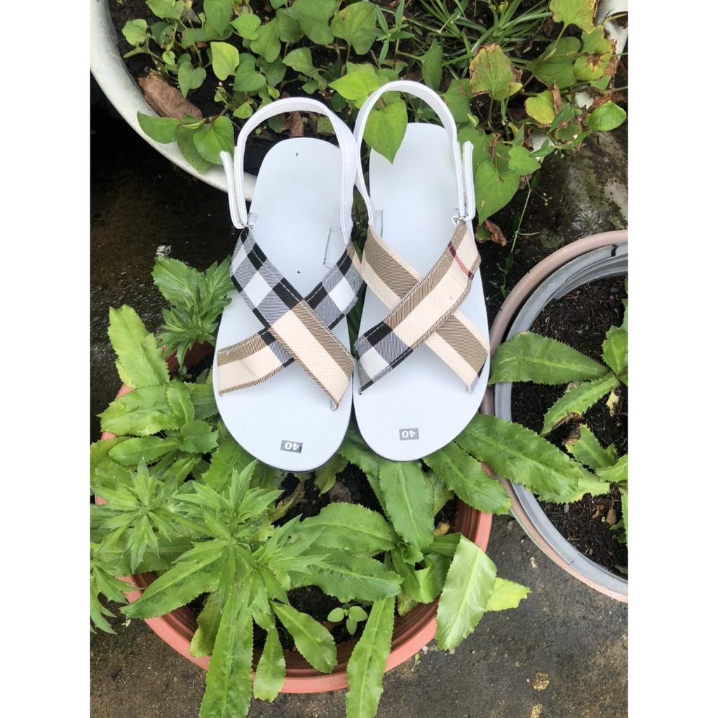 Sandanl đồng nai sandal quai chéo nữ đế trắng quai sọc vàng size từ 35 nữ đến 41 nữ - Đế trắng quai sọc,Nữ 38