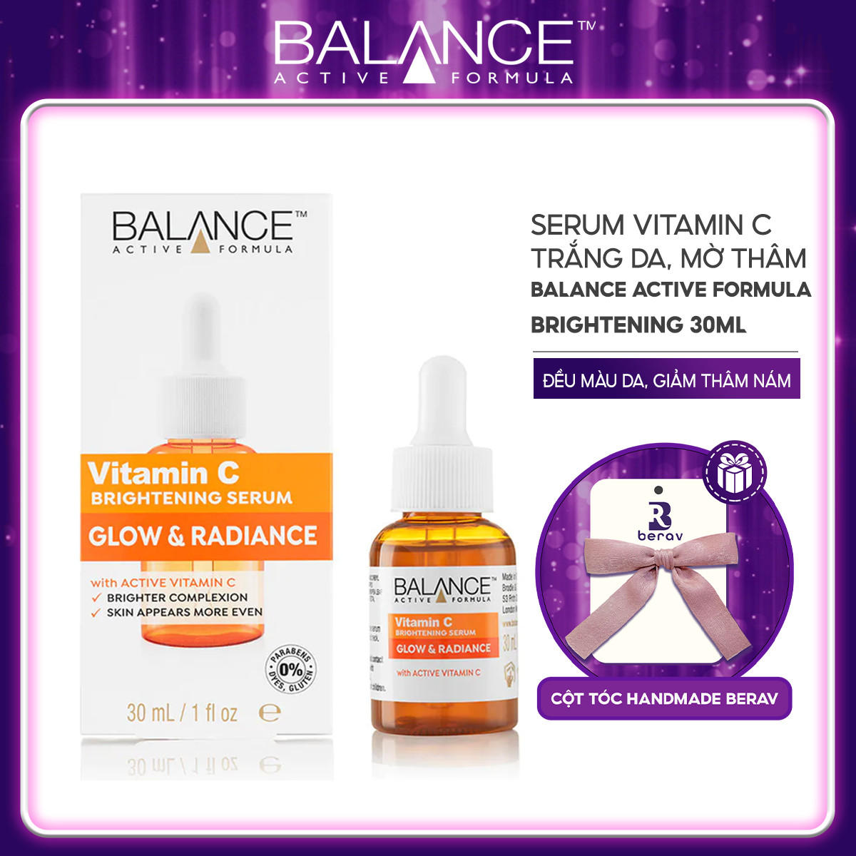 Serum Balance Vitamin C Giúp Trắng Da, Mờ Thâm Active Formula Brightening 30ml - Tặng Kèm Cột Tóc Nơ BERAV Handmade Annie Ribbon Giao Màu Ngẫu Nhiên