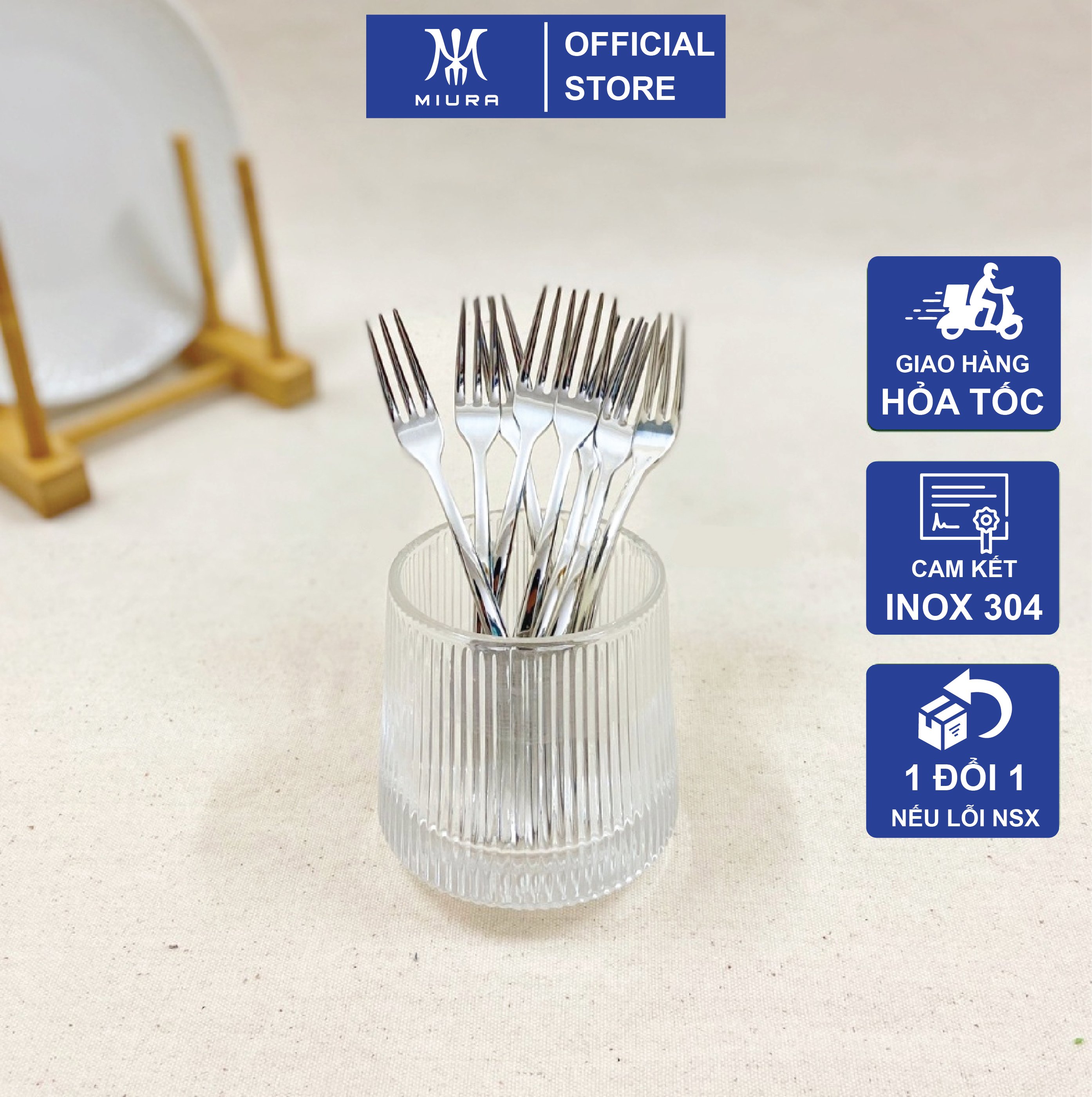 Bộ 6 Dĩa (Nĩa) Miura Daily inox 18/0 sang trọng, chống trơn trượt