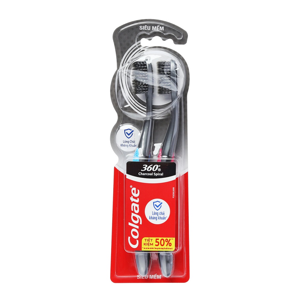 Lô 2 Bàn Chải Đánh Răng Colgate 360 Charcoal Spiral