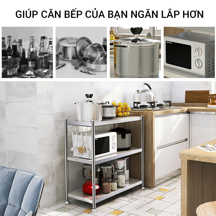 Kệ Đa Năng Để Lò Vi Sóng INOX Trắng Cao Cấp Chống Han Gỉ Kệ Để Đồ Nặng Siêu Gọn Cho Nhà Bếp VANDO