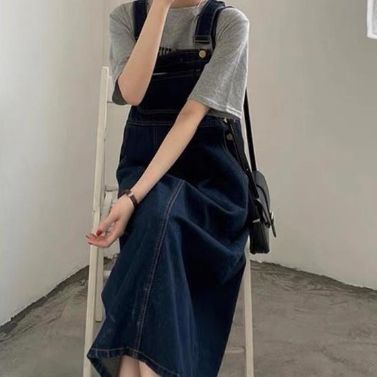 Váy yếm jean phong cách, váy yếm jean hai màu đen xanh_y2