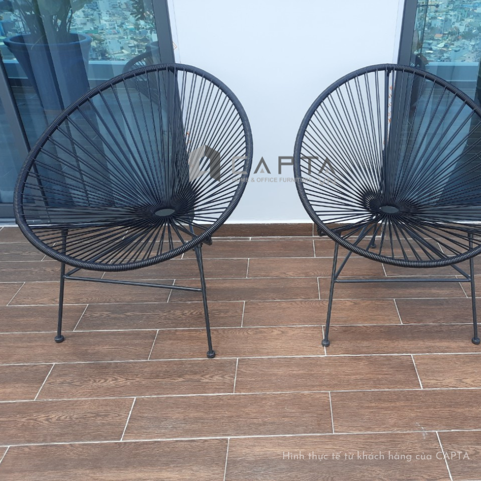 Ghế thư giãn dây Vinyl đan khung sắt sơn để ngoài trời