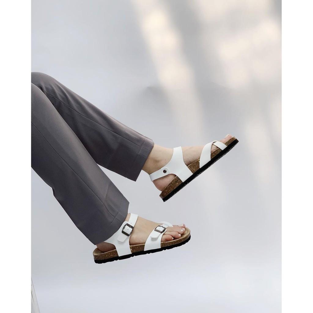 Giày Sandal nữ HuuCuong xỏ ngón trắng đế trấu handmade