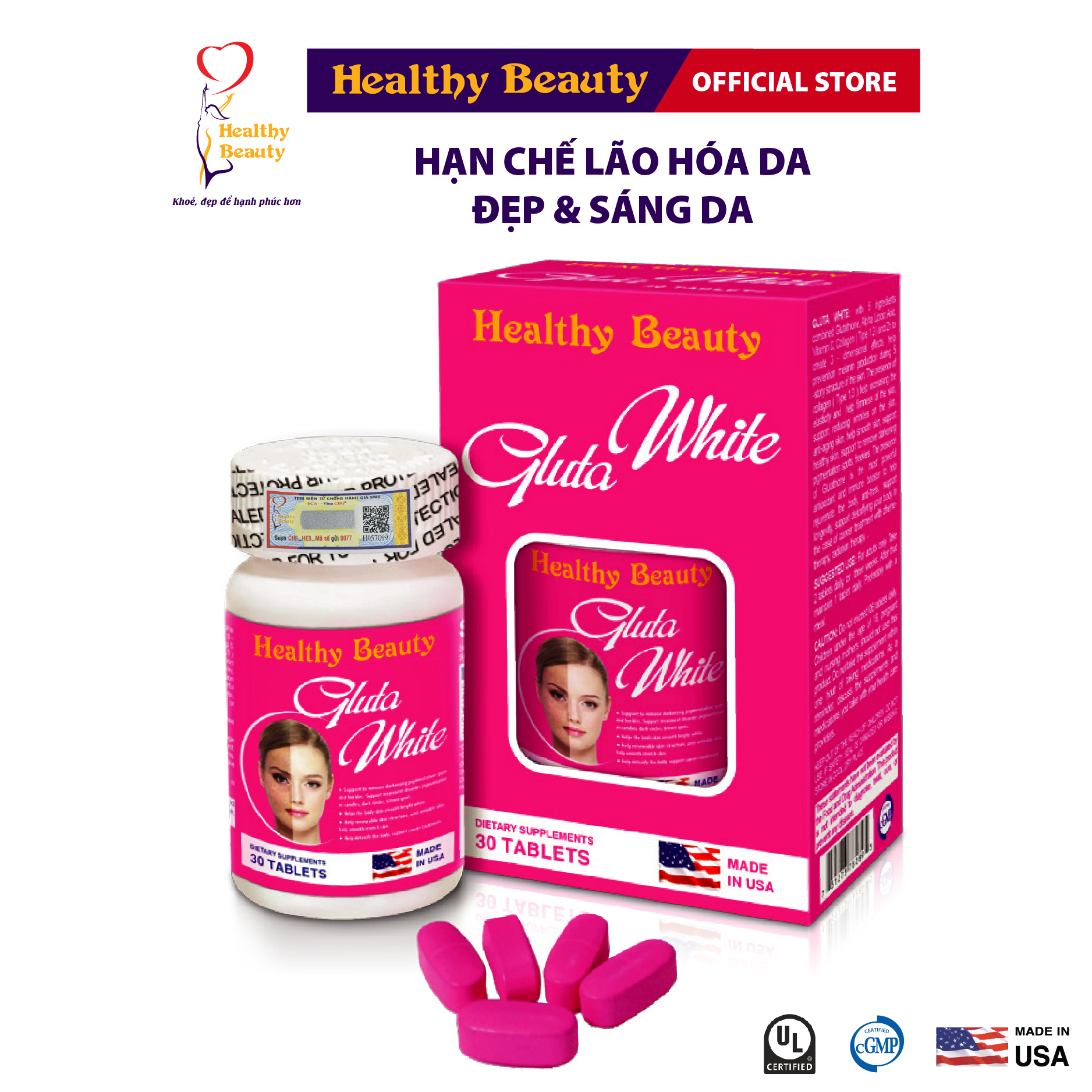 Combo Trẻ Hóa Làn Da Gluta White & HB Collagen Type 1,2,3 Healthy Beauty