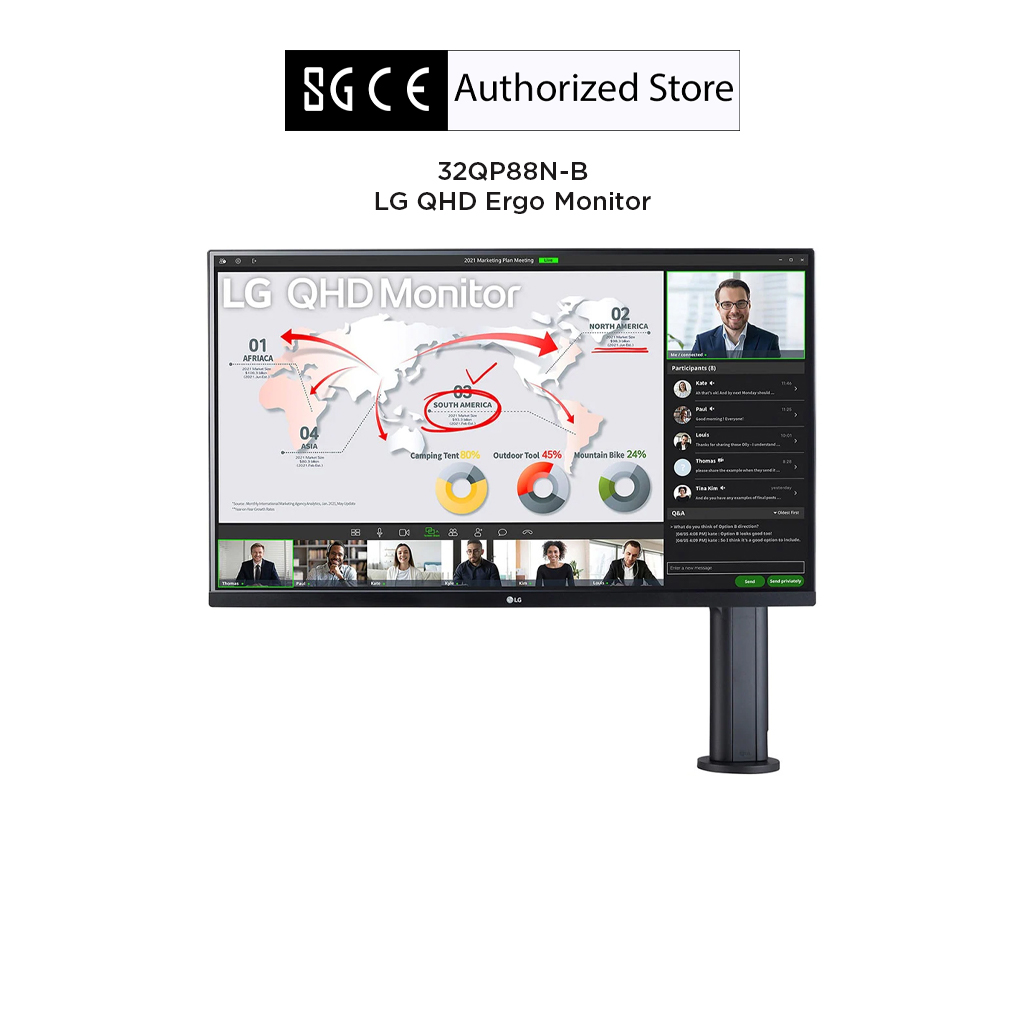 Màn hình LG IPS 31,5'' QHD Ergo với USB Type-C, 32QP880N-B - Hàng chính hãng