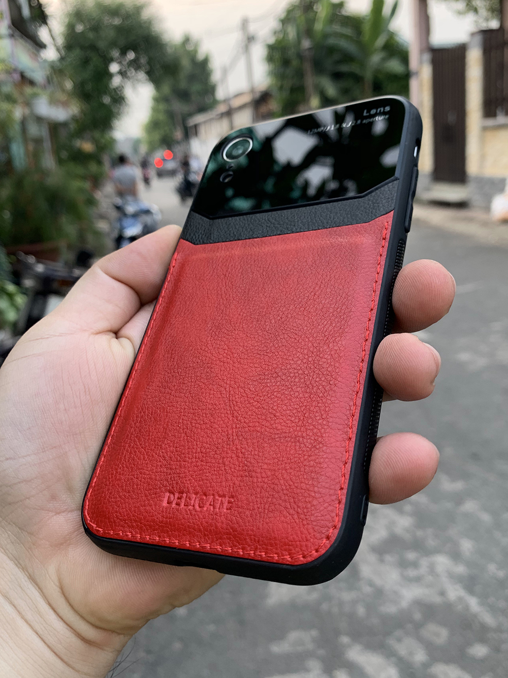 Ốp lưng da kính cao cấp dành cho iPhone XR - Màu đỏ - Hàng nhập khẩu - DELICATE